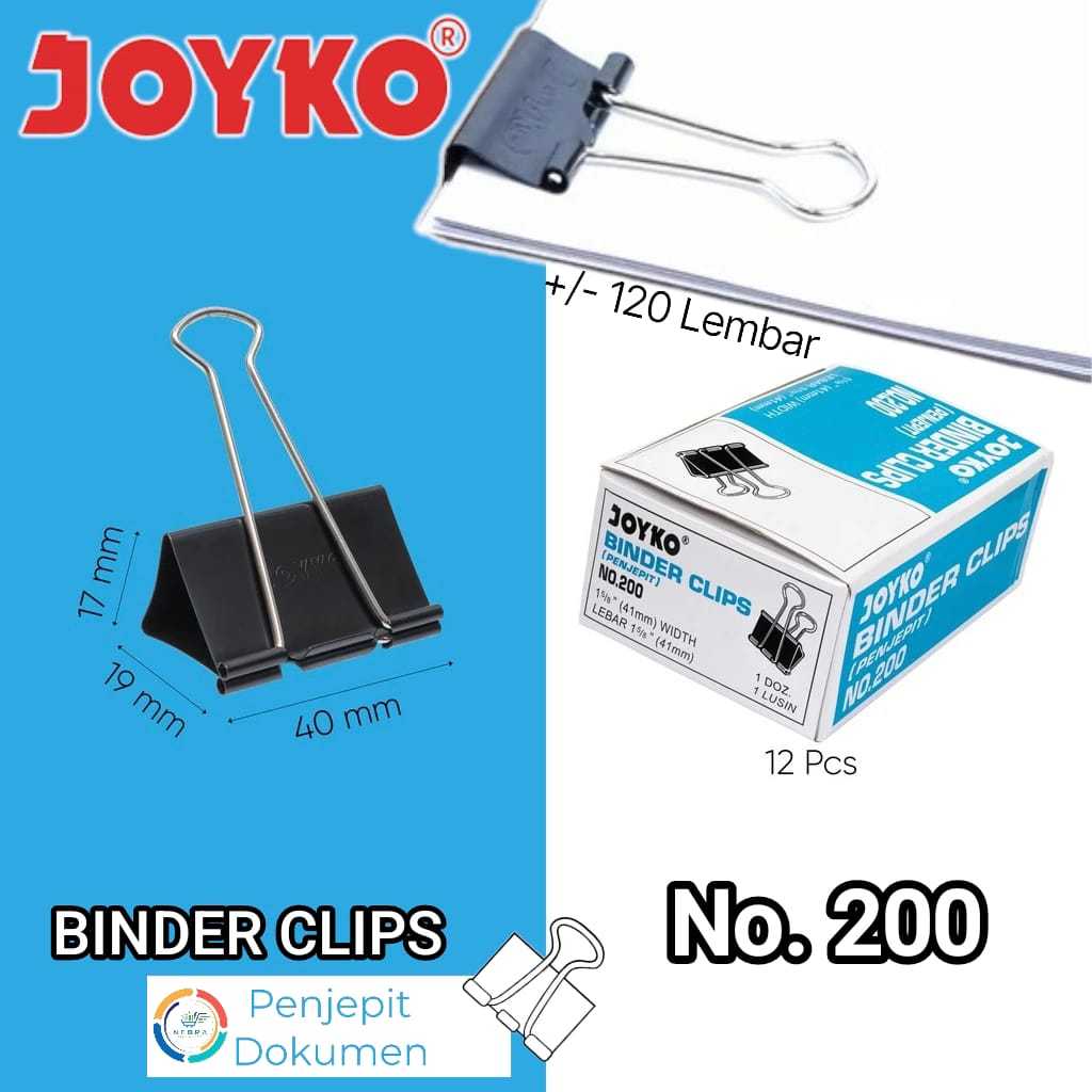 

Joyko Binder Clip Klip Penjepit Kertas Joyko No. 200 | 1Pak@12Pcs