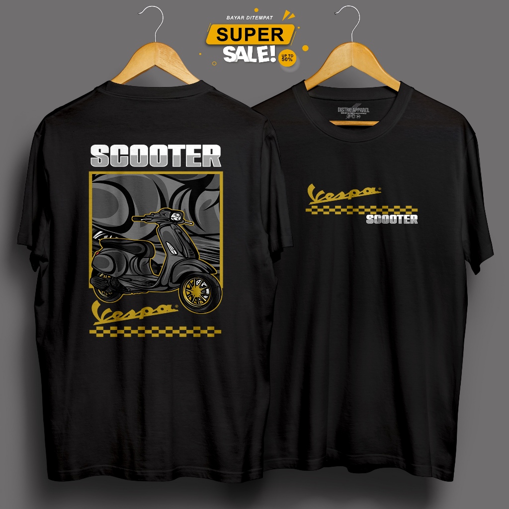 KAOS MOTOR DEWASA OTOMOTIF RIDER DRIVER BIKER LENGAN PENDEK 24s DEPAN BELAKANG GAMBAR MOTIF VESPA SC