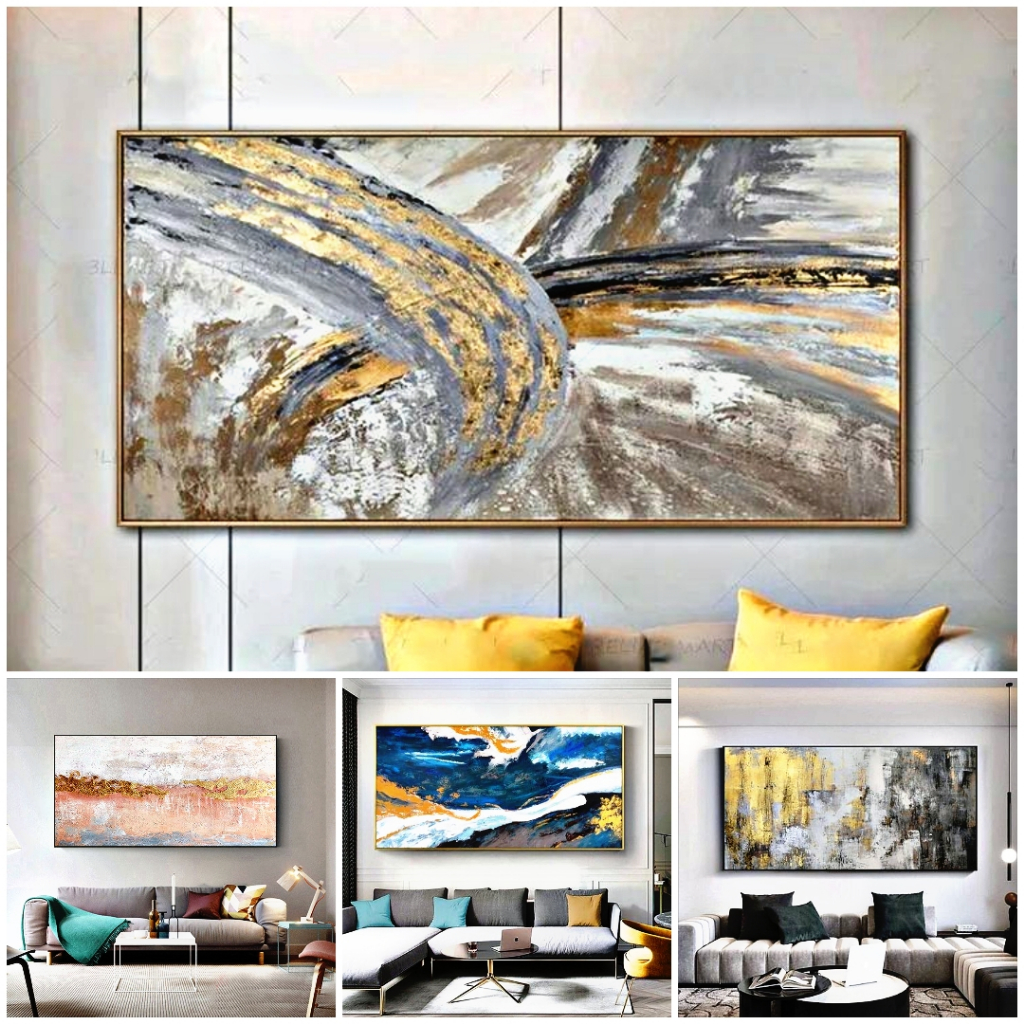 LUKISAN DINDING ABSTRAK LUXURY GOLD AESTHETIC HIASAN RUANG TAMU KAMAR TIDUR ESTETIK SIZE BESAR JUMBO