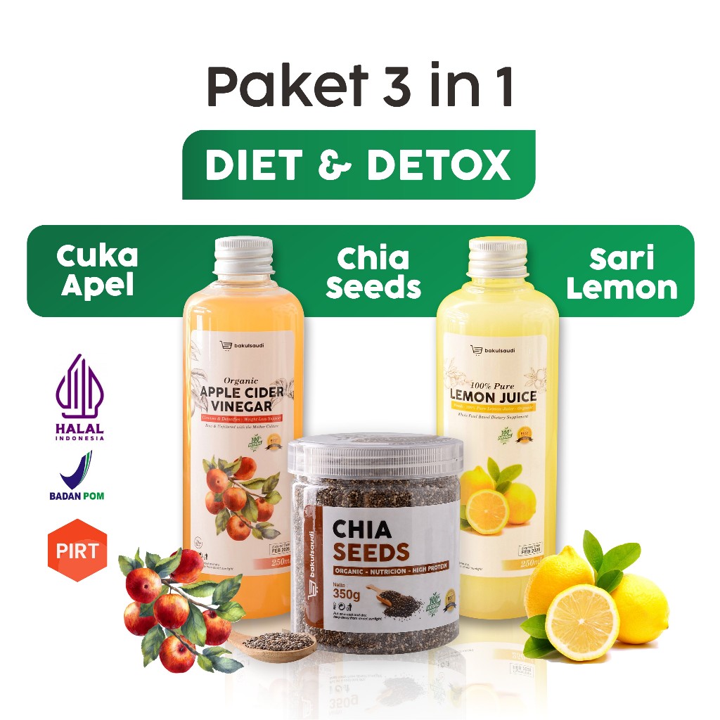 

F_daybose - Paket Diet Detox Organic 3in1 Chia Seed + Sari Lemon + Cuka Apel Organik