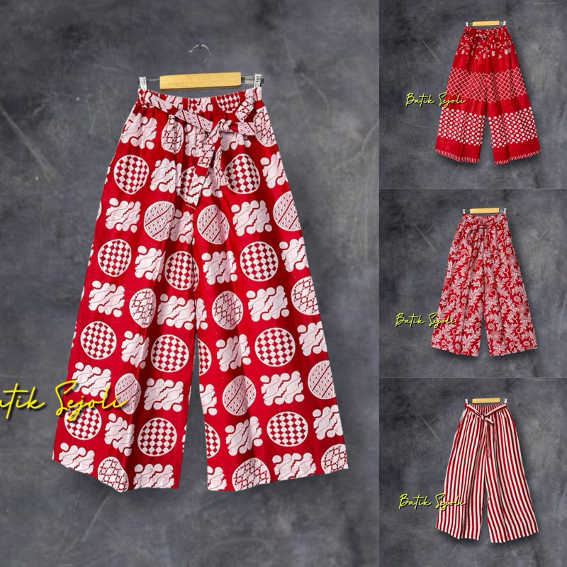 CELANA KULOT JUMBO KULOT BATIK MERAH PUTIH KULOT PALAZZO OUTFIT KEMERDEKAAN