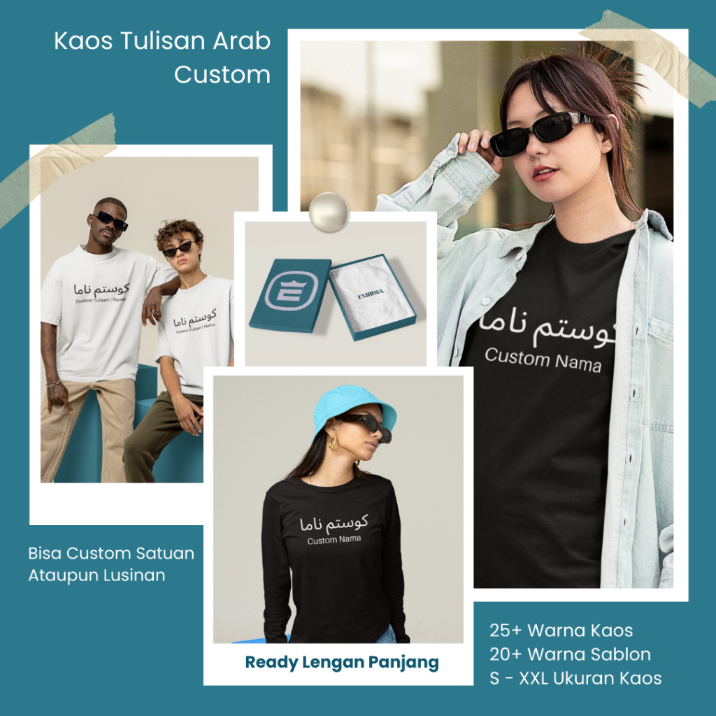 Baju Kaos Costum Tulisan Arab Indonesia Dakwah Pria Wanita Santri Pegon murah Lengan panjang Pendek