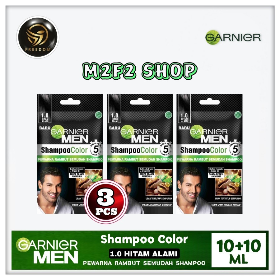 Garnier Men Shampoo Color 1.0 Natural Black | Pewarna Rambut Semudah Shampo Hitam Alami Sachet - 10 