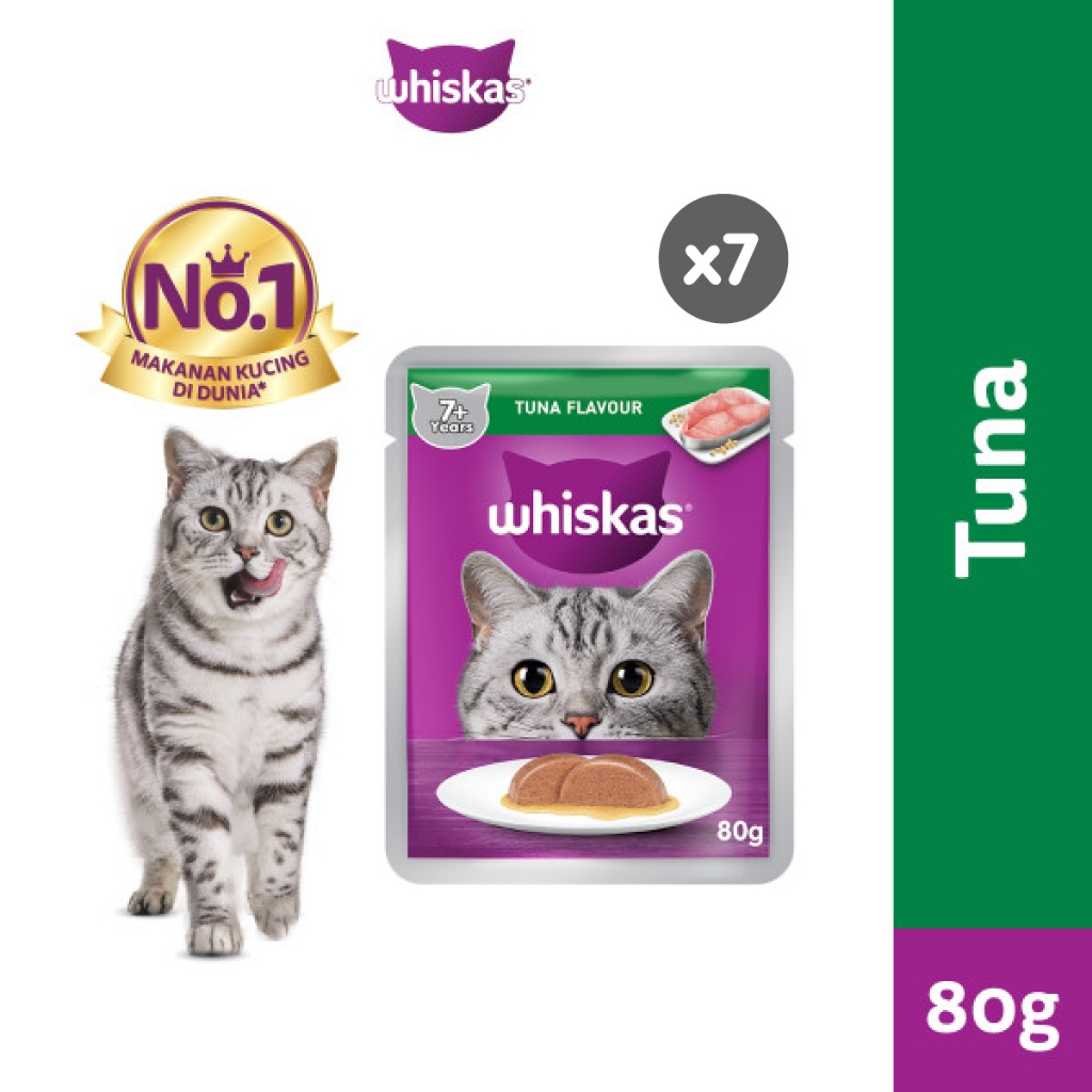 

23bagusmenshop - Whiskas Pouch Senior Wet Cat Food Tuna Jelly 80gr Isi 7 Makanan Kucing