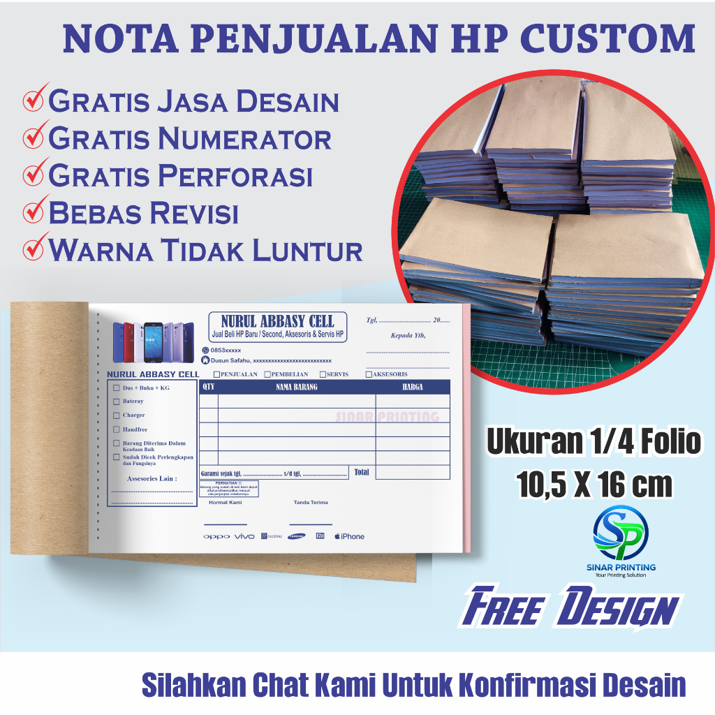 Nota Penjualan HP Custom Satuan - Nota Custom - Nota Konter