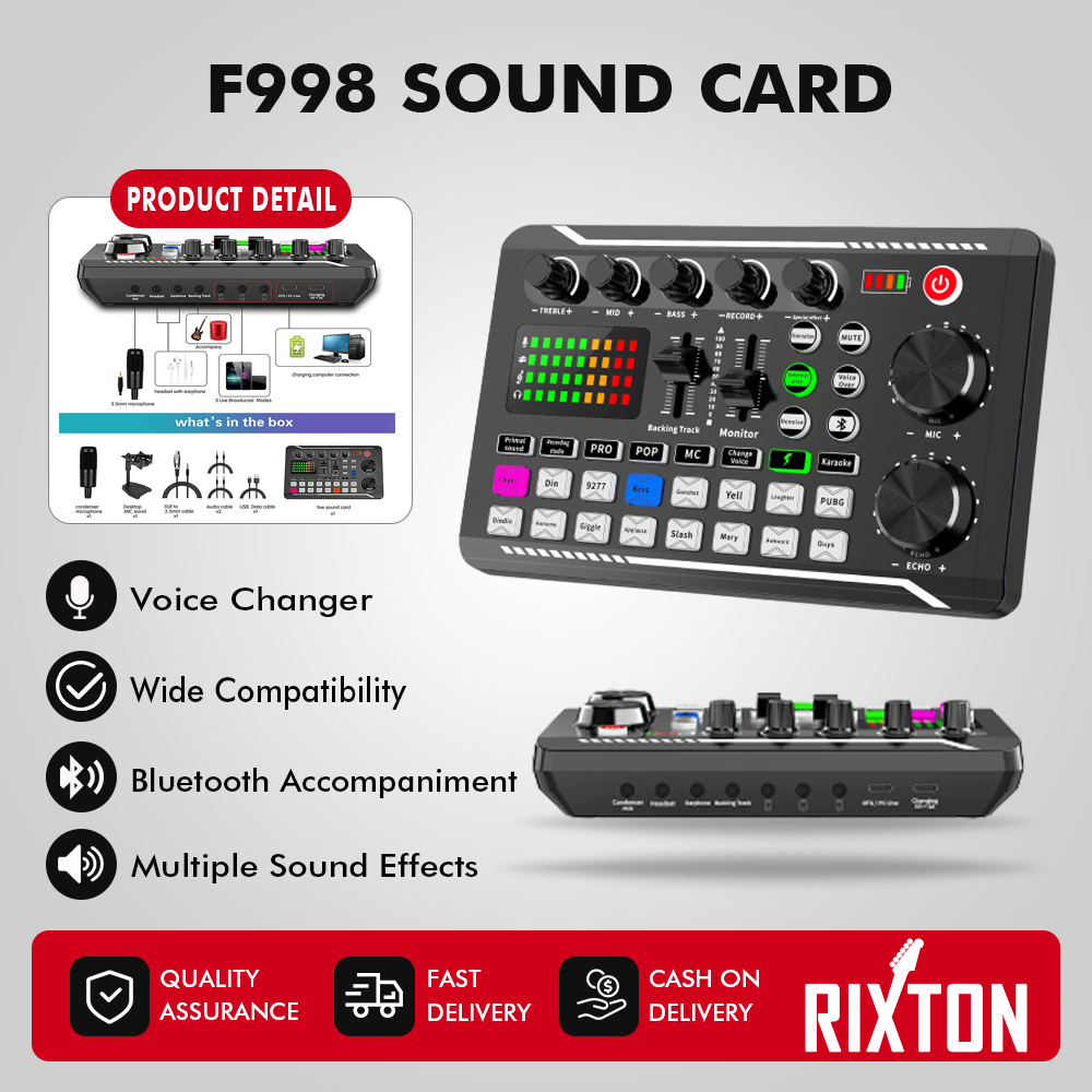 RIXTON F998 Bluetooth Sound Card Microphone 16 Sound Effect Audio Recording Mixer Kit for Phone/PC/L