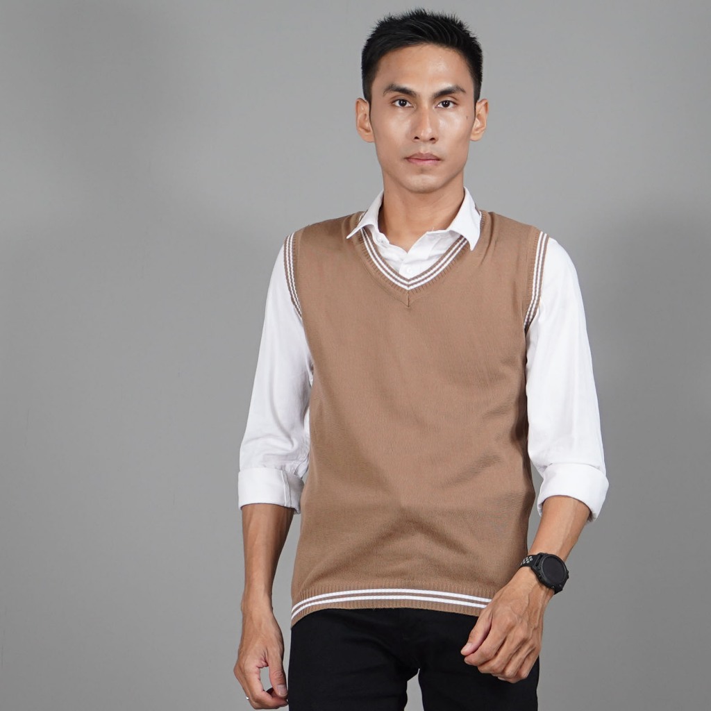 Rompi Rajut List Putih Gaya Korea Outer Vest