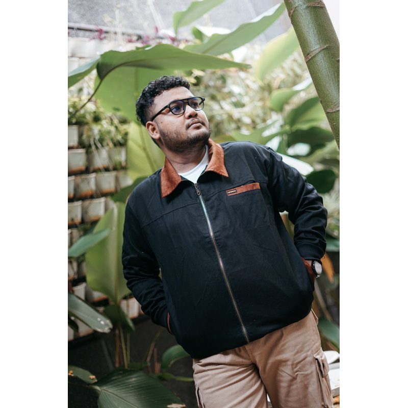 Fatgoods Work Jaket Canvas Pria Jumbo kombinasi cotton rapel black & Corduray