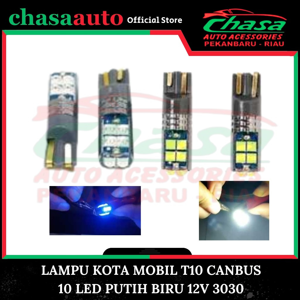 (CHASA) LAMPU KOTA MOBIL T10 CANBUS 10 LED PUTIH BIRU 12V 3030