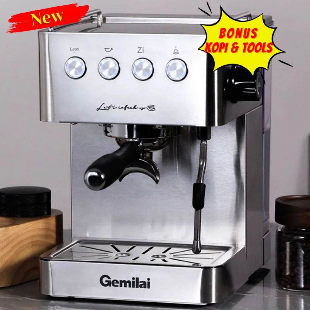 Gemilai Mesin Kopi Espresso Coffee Maker Frothing 15 Bar 10A 1.7L - CRM3005E - Silver