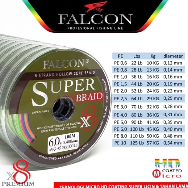 Senar PE X8 Falcon SUPER BRAID connecting 1M Grosir m H5Z8