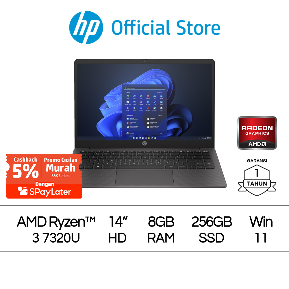 Spaylater 0% - Laptop HP 245 G10 Ryzen 3 7300U Radeon 8GB RAM 256GB SSD Windows 11 14 Inch AMD Garansi 1 Tahun Promo Murah Gratis Ongkir Official Non Second