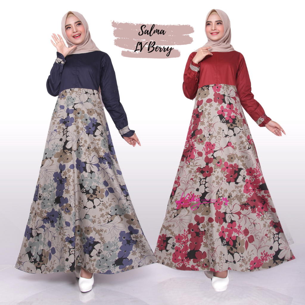 Kiky Collection Gamis Katun Jepang Ory Kombinasi Polos Motif Model Salma Size Jumbo Ld 116cm