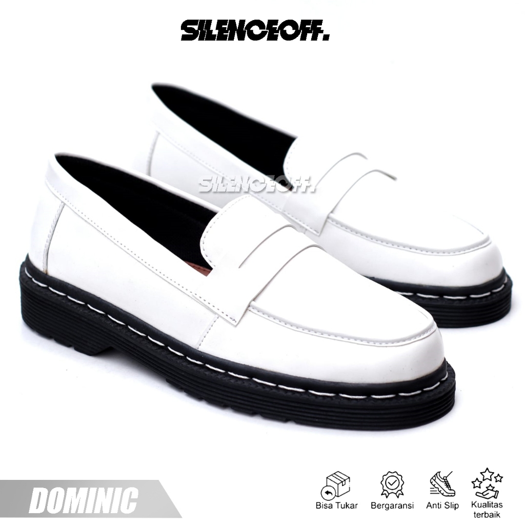 SILENCE OFF - Sepatu Loafers Docmart Formal Pantofel Pria Putih