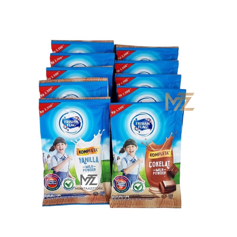 

Terlaris MUMTAAZZTORE Frisian Flag Kompleta Susu Bubuk Vanilla Cokelat 1 Sachet