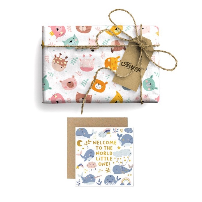 

PRODUK TREND Paket Kertas Kado Kartu Ucapan Baby New Born Harvest Animals
