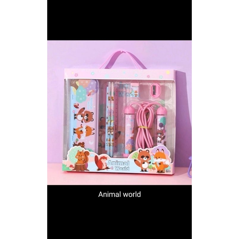 

stationery 7 in 1 paket alat tulis kotak pensil besi skipping penggaris penghapus rautan / paket set lengkap alat tulis