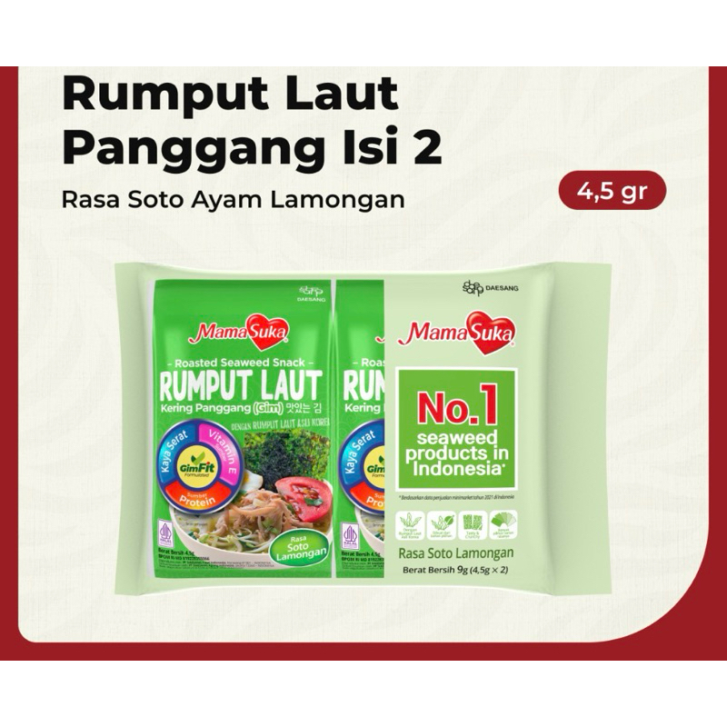 

Mamasuka - Rumput Laut Rasa Soto Ayam Lamongan Isi 2 @4,5 gr