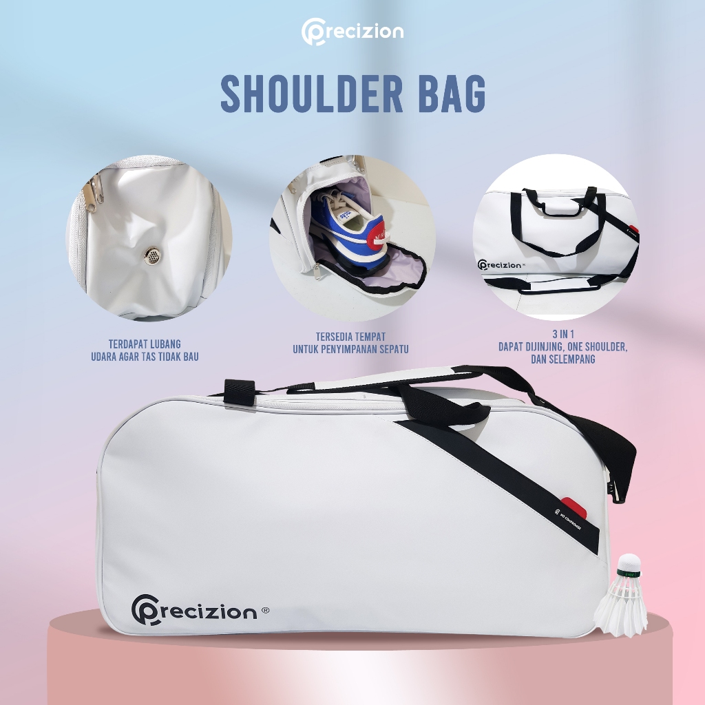 Precizion - TAS SELEMPANG BESAR BADMINTON RAKET BULU TANGKIS Premium [ADA TEMPAT SEPATU]