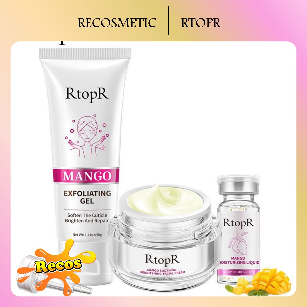 RtopR Paket Pelembab Wajah RtopR Skincare Set Mango Bright Moisturizing Liquid, Mango Exfoliating Cr