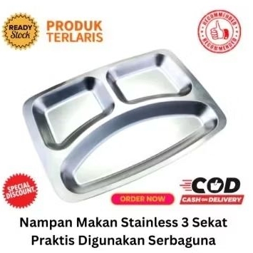 Piring Penjara/Piring Stainless Sekat 3 / Piring Kantin • Mestray 3 Sekat • Tempat Makan Tray