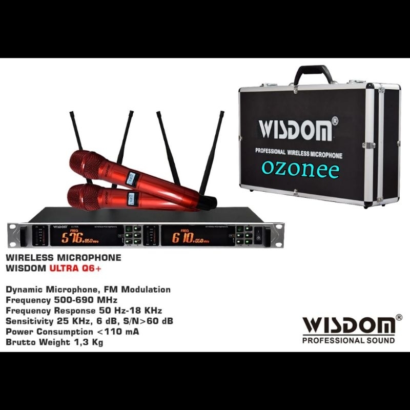 Mic Wireless Wisdom Ultra Q6+ Original Microphone  Wisdom Q6+ (2 Mic Pegang) Merah