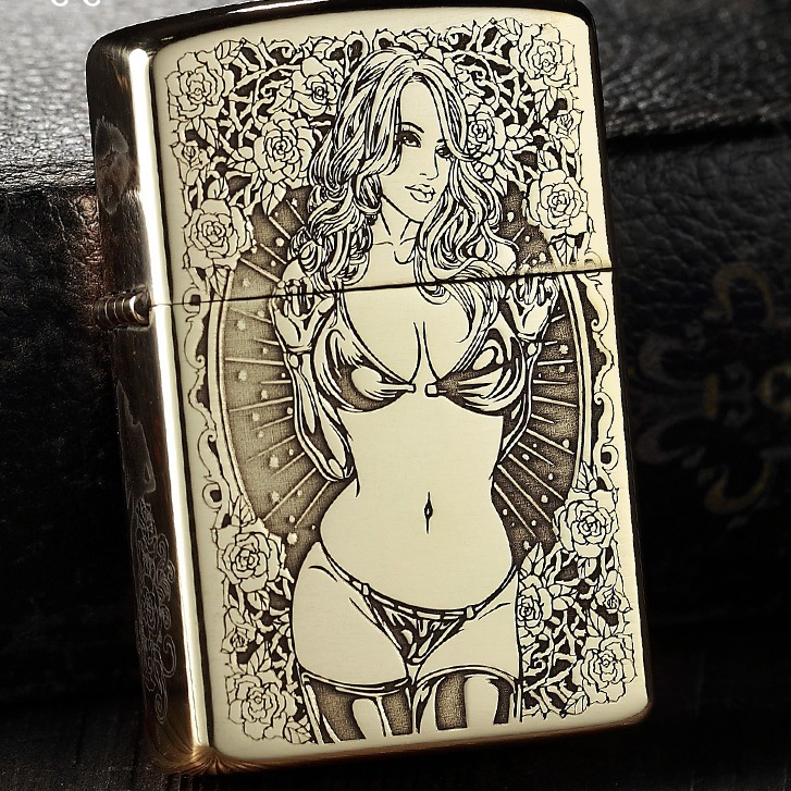 Korek Api Gold Ukir Motif Zippo Sexy Woman Korek Api Roda Minyak Zippo TMSTORE