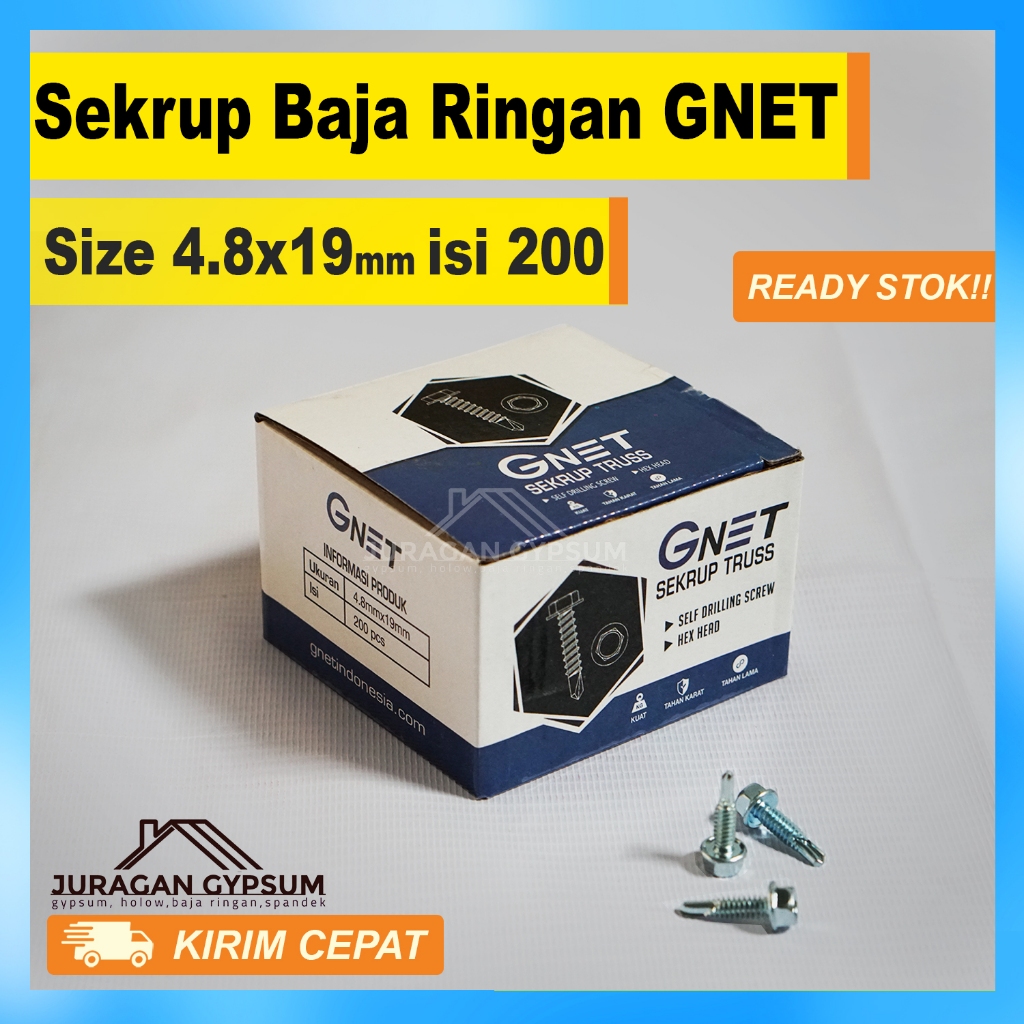 skrup Baja Ringan Gnet 4.8x19 isi 200 / sekrup Truss 4.8 x 19 mm