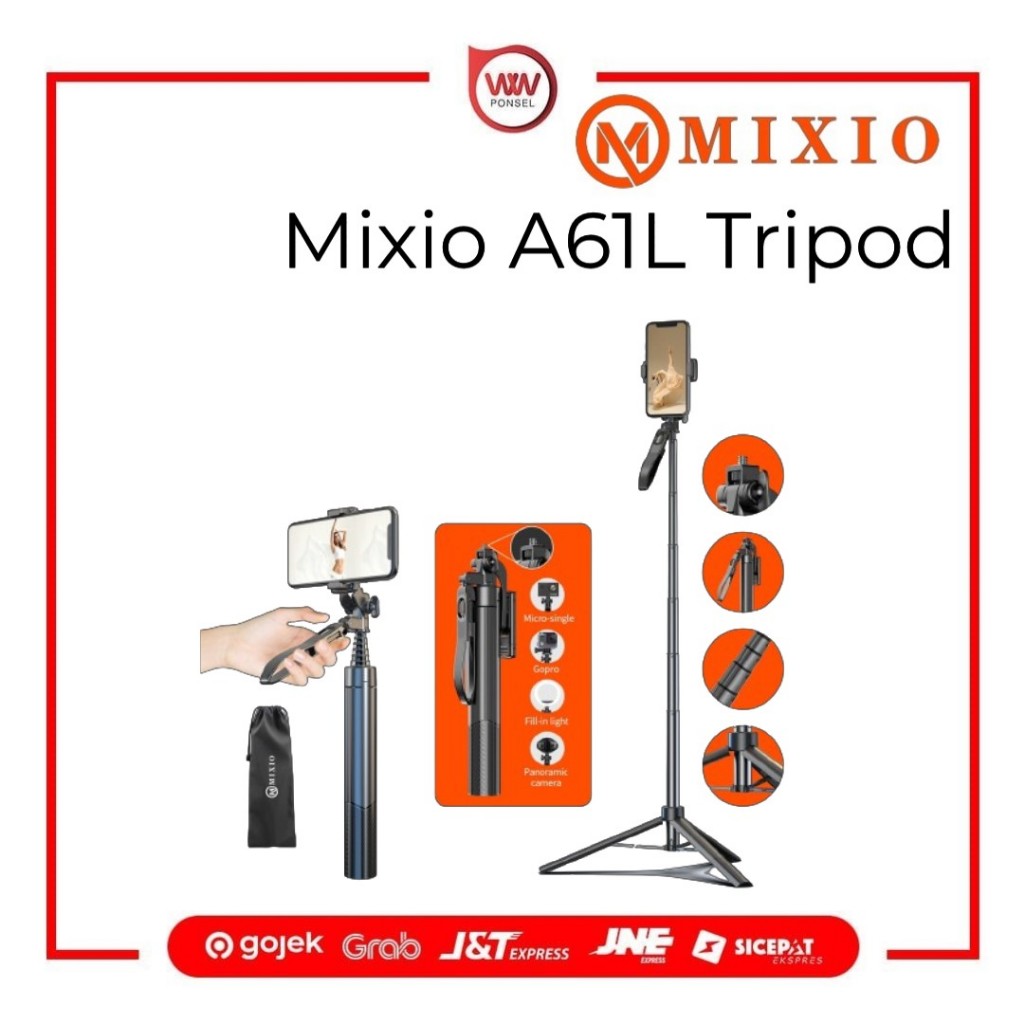 MIXIO A61L 170CM Tongsis Tripod Bluetooth Remote Selfie Stick
