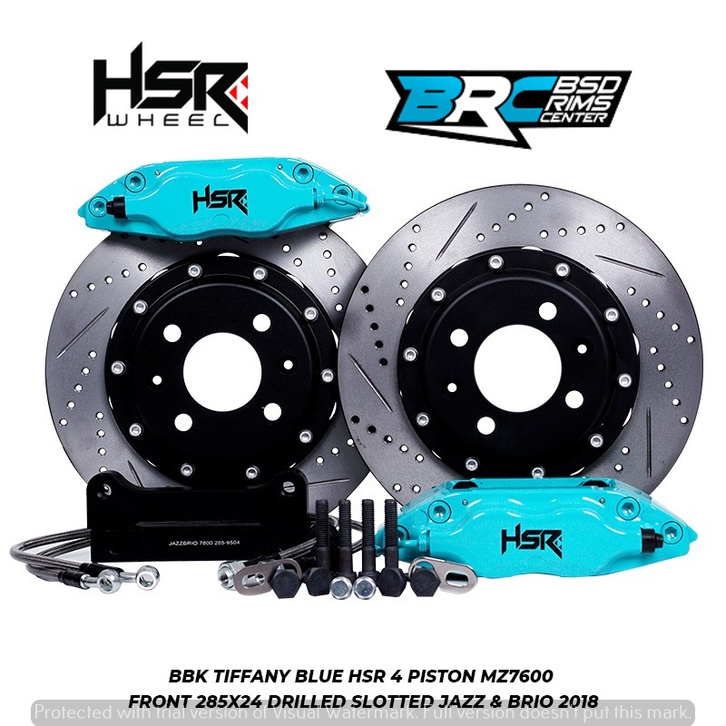 BBK HSR MOBIL JAZZ BRIO BBK TIFFANY BLUE HSR 4 PISTON MZ7600 FRONT 285X24 DRILLED SLOTTED JAZZ&BRIO 