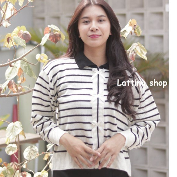 Loraine sweater rajut wanita motif setrip lengan panjang baju wanita gemes