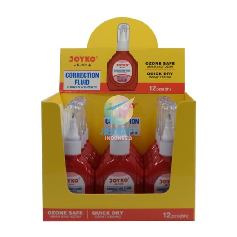 

(12 Pcs) GROSIR Tipe-X Tipex Tip-Ex Cair Putih JOYKO JK-101A White Correction Fluid Ujung Tip Besi Metal Anti Macet Quick Dry | PACK