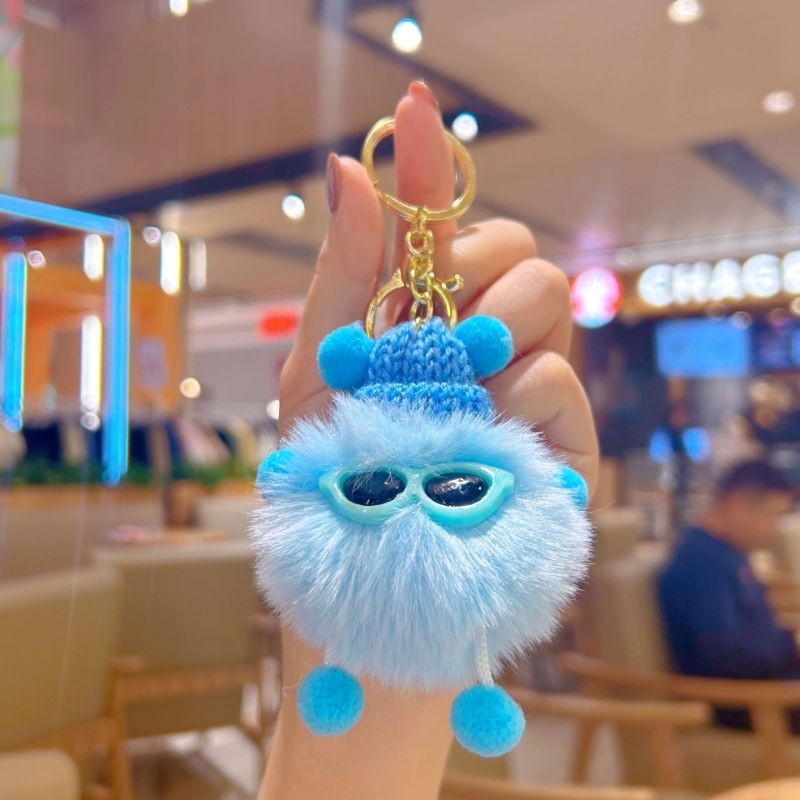 Dassom 1Pcs Gantungan Kunci Boneka Bulu Flush Lembut / Liontin Gantungan Tas Gantungan Kunci Mobil B