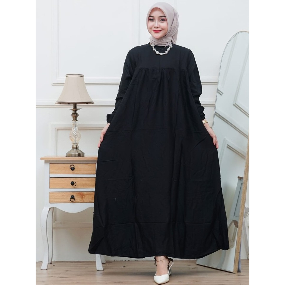 Gamis Inara motif Polos rayon Tebal Resleting Depan Dress Gamis Rayon Twill Jumbo