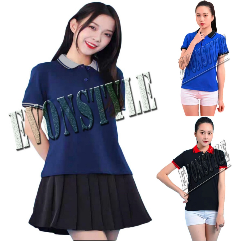 Kaos Kerah Wanita Motif Kombinasi/Kaos Wanita Seragam/kaos Wanita