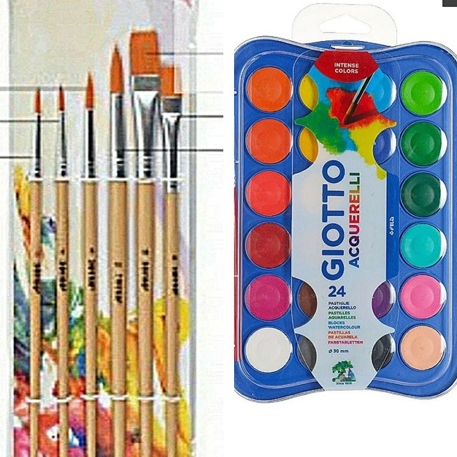 

PAKET KOMPLIT CAT AIR UTK ANAK 24 WARNA DAN 6 UKURAN KUAS WATERCOLOR