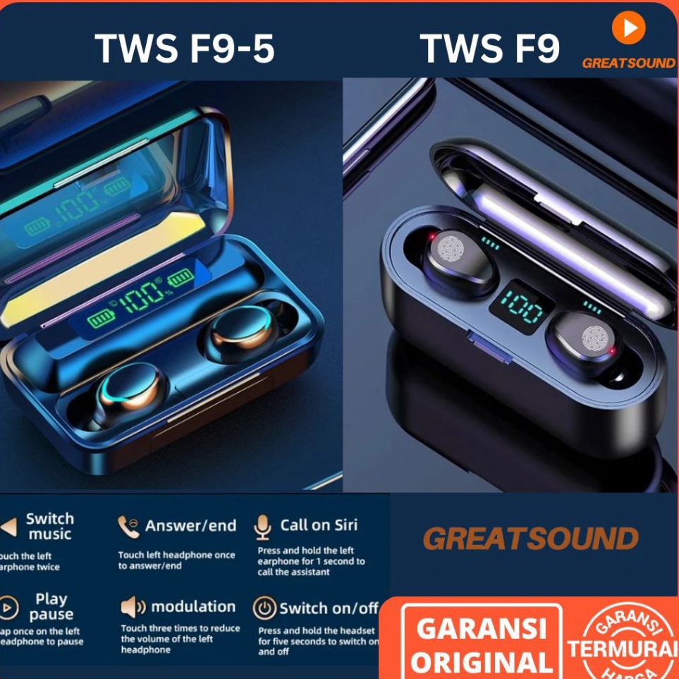 KODE D48G SALE Headset TWS F9 TWS F95 Stereo TWS Bluetooth F9 Headset Bluetooth F9 Headset Powerbank