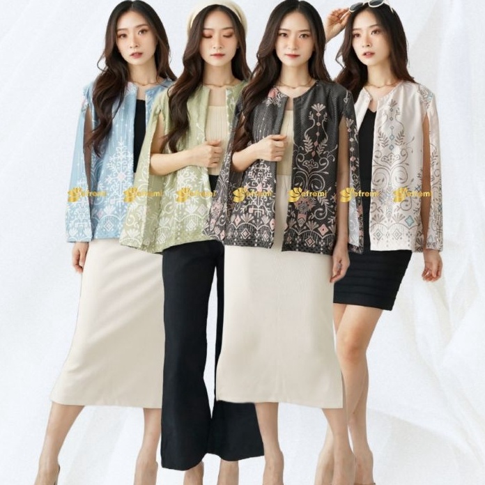 XG34448 BLAZER SATIN WANITA MIDERN OUTER BLAZER BATIK KANTORBLAZER BATIK SATINBLAZER BATIK SEMI SUTE