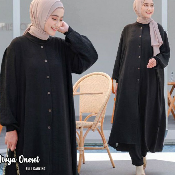 99 BRANDS FESTIVAL Setelan Wanita Bahan Rayon Polos Fashion Muslim Kancing Depan