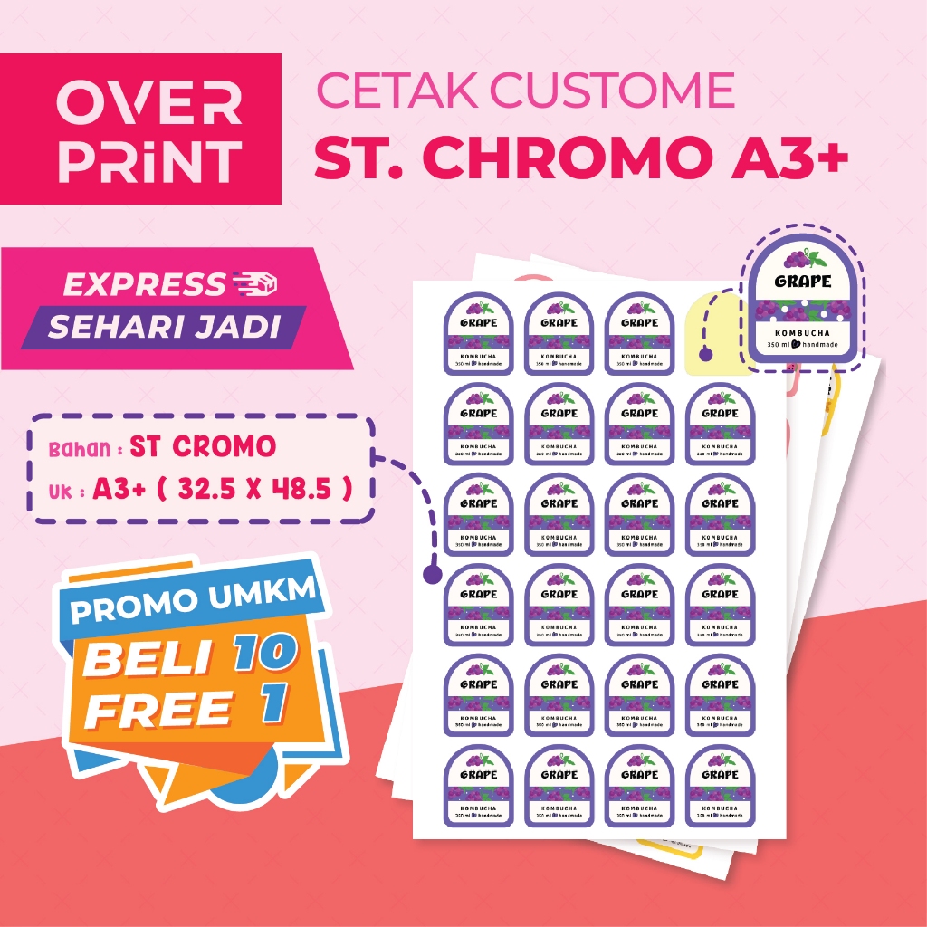 

SAMEDAY Cetak Stiker Chromo A3+ 32.5 x 48.5 Cm PRINT & CUT | SEHARI JADI | Label Makanan & Minuman