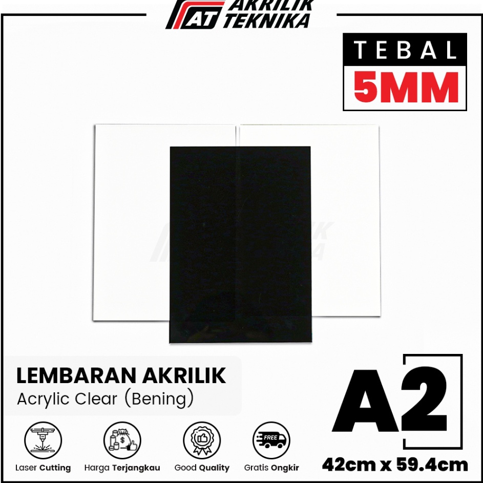 

Acrylic Sheet Lembaran Akrilik Clear Bening Hitam Putih A2 5mm