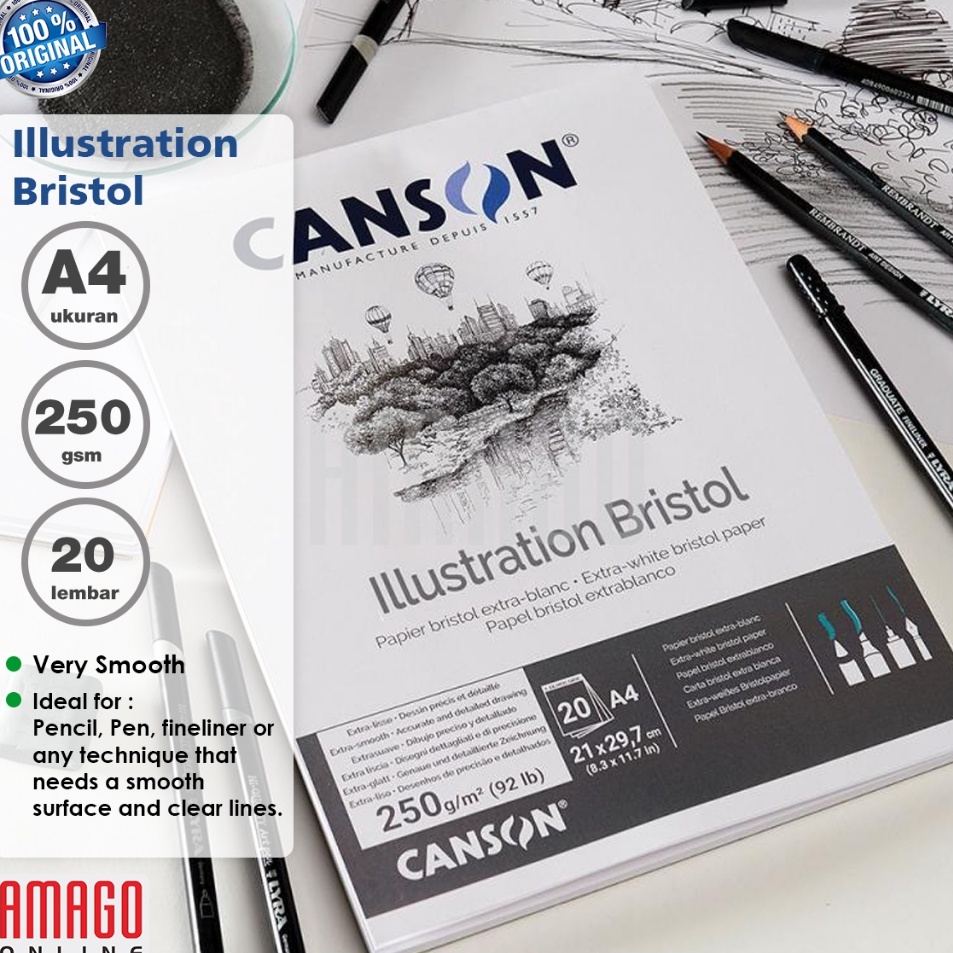 

Super Sale Buku CANSON Illustration Bristol A4 2 sheets 25 gsm Pad 245712