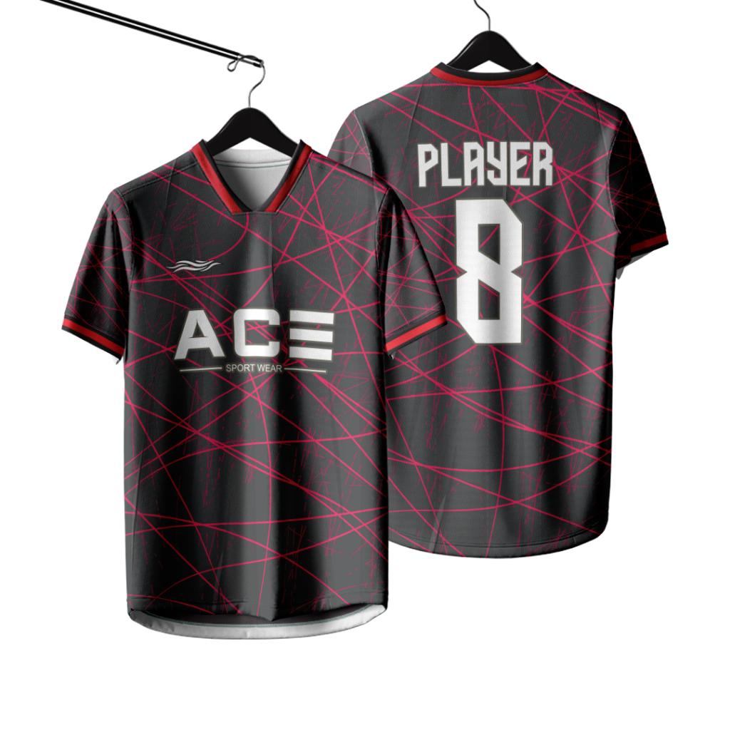 Jersey Bola Futsal Custom Warna Hitam Merah Premium Full Printing Free Request Nama Nomor Logo