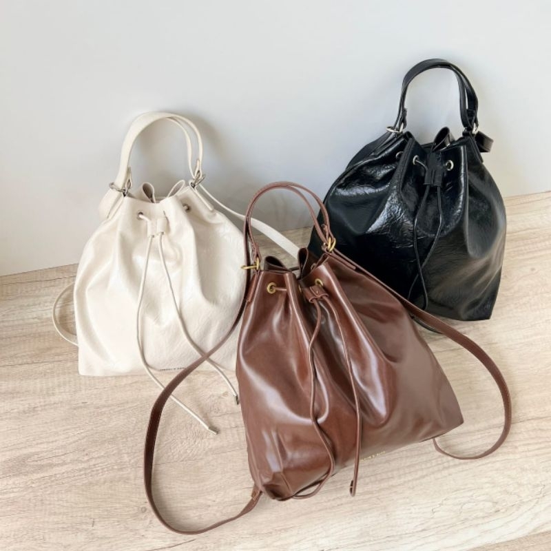 Tas ck ransel bahu tote bag shoulder serut hitam putih coklat