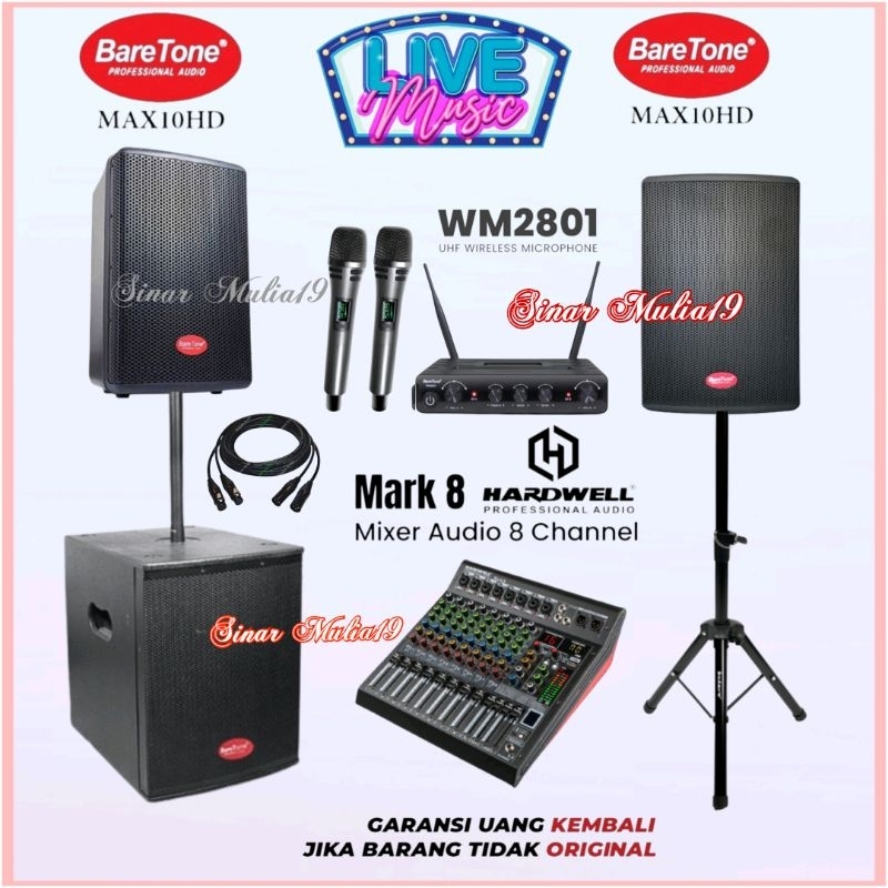 Paket Sound System Speaker Aktif BareTone MAX10HD Subwoofer Aktif 15 Inch BateTone SW15 Mixer Hardwe