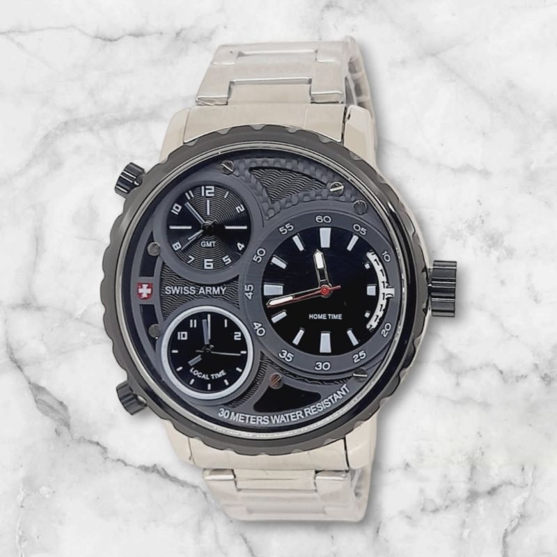 Jam Tangan Pria Army Swis Home time 3 Time