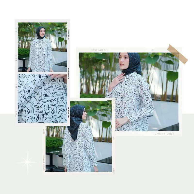 KORINA CHERYL SHIRT WHITE ATASAN MOTIF BATIK TULISAN KORINA
