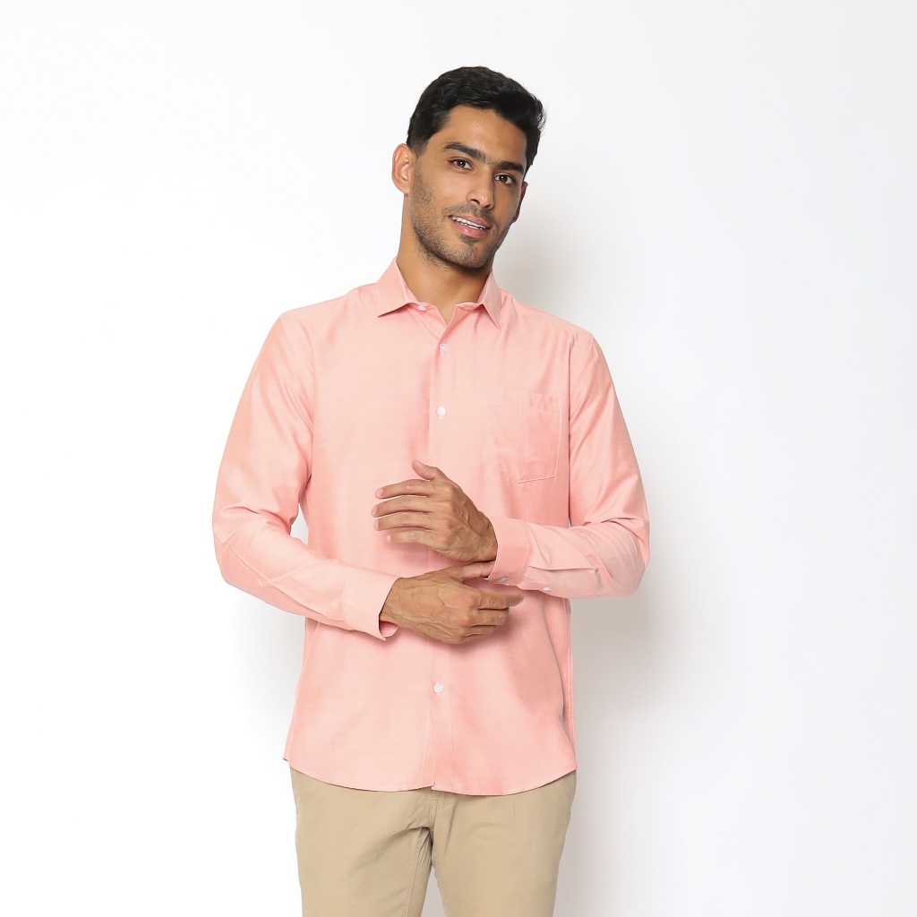 MAGINOT Kemeja Pria Basic Stripe Panjang SALMON