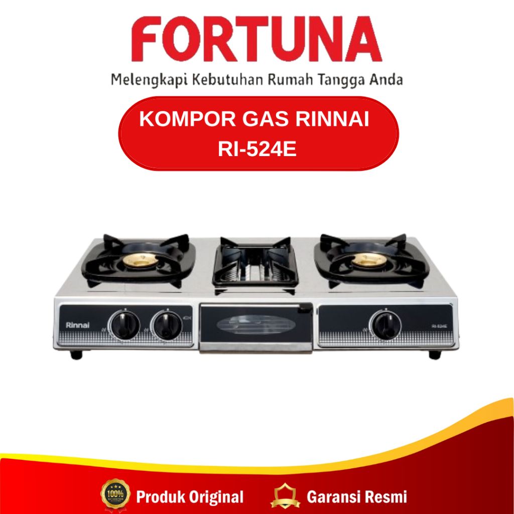 kompor Gas Rinnai RI-524E / Kompor Rinnai 524E 2 Burner / Kompor Gas 3 Tungku