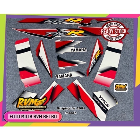 STRIPING STIKER LIS BODY YAMAHA FIZ R TAHUN 2001 PUTIH HITAM HOLOGRAM LIST BODY STRIPING STICKER YAM